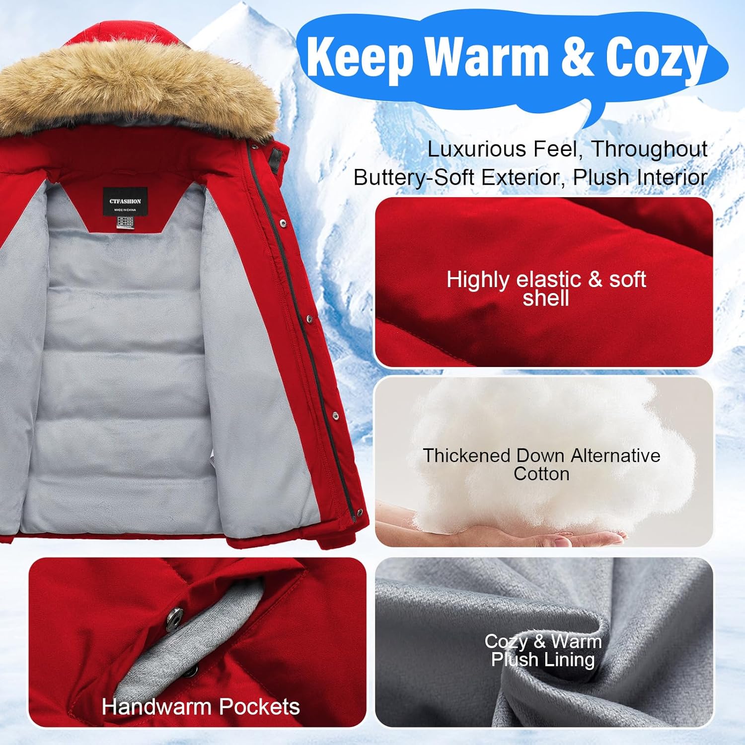 Boy's Winter Coat Kids Puffer Jacket Water Resistant Bubble Outerwear Fleece Heavyweight Parka with Fur Hood - Image 6