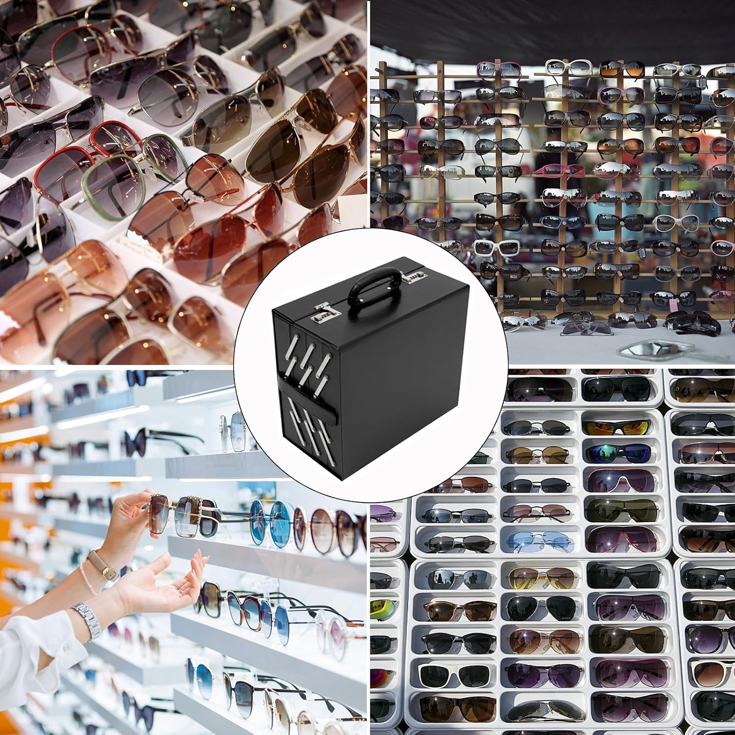 Sunglass Eyeglass Storage Box 48 Slots Glasses Display Drawer Fully Expanded Lockable Case Organizer Multi-function Case Suitcase