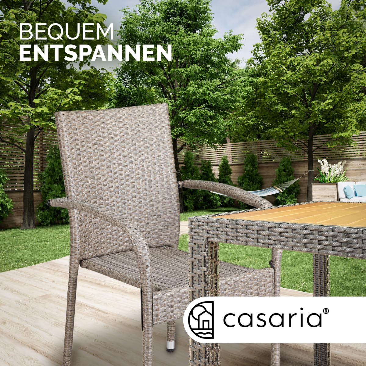 Casaria® Gartenstühle 4er Set Stapelbar Wetterfest Polyrattan Outdoor 160kg Garten Terrasse Balkon Stuhl mit Armlehne Gartensessel Stapelstühle Creme