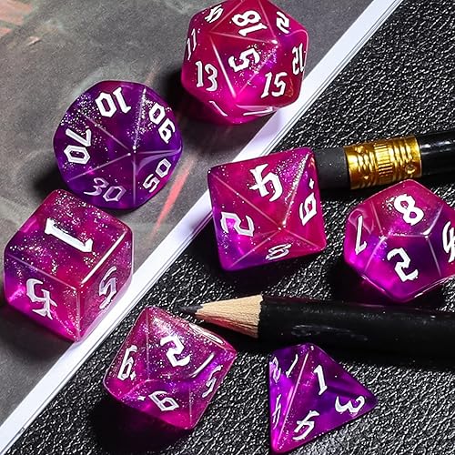 Miniatura 121 de CiaraQ DND - Juego de dados poliédricos para juegos de rol de Dungeons and Dragons RPG MTG, con 1 bolsa de dados (rosa + amarillo) Rosa +