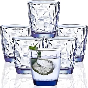 10 Oz Unbreakable Tritan Drinking Glasses Shatterproof Acrylic Glasses Drinkware BPA Free Hard Plastic Cups Reusable Kitchen Water Glasses Drinking Set of 6 Blue
