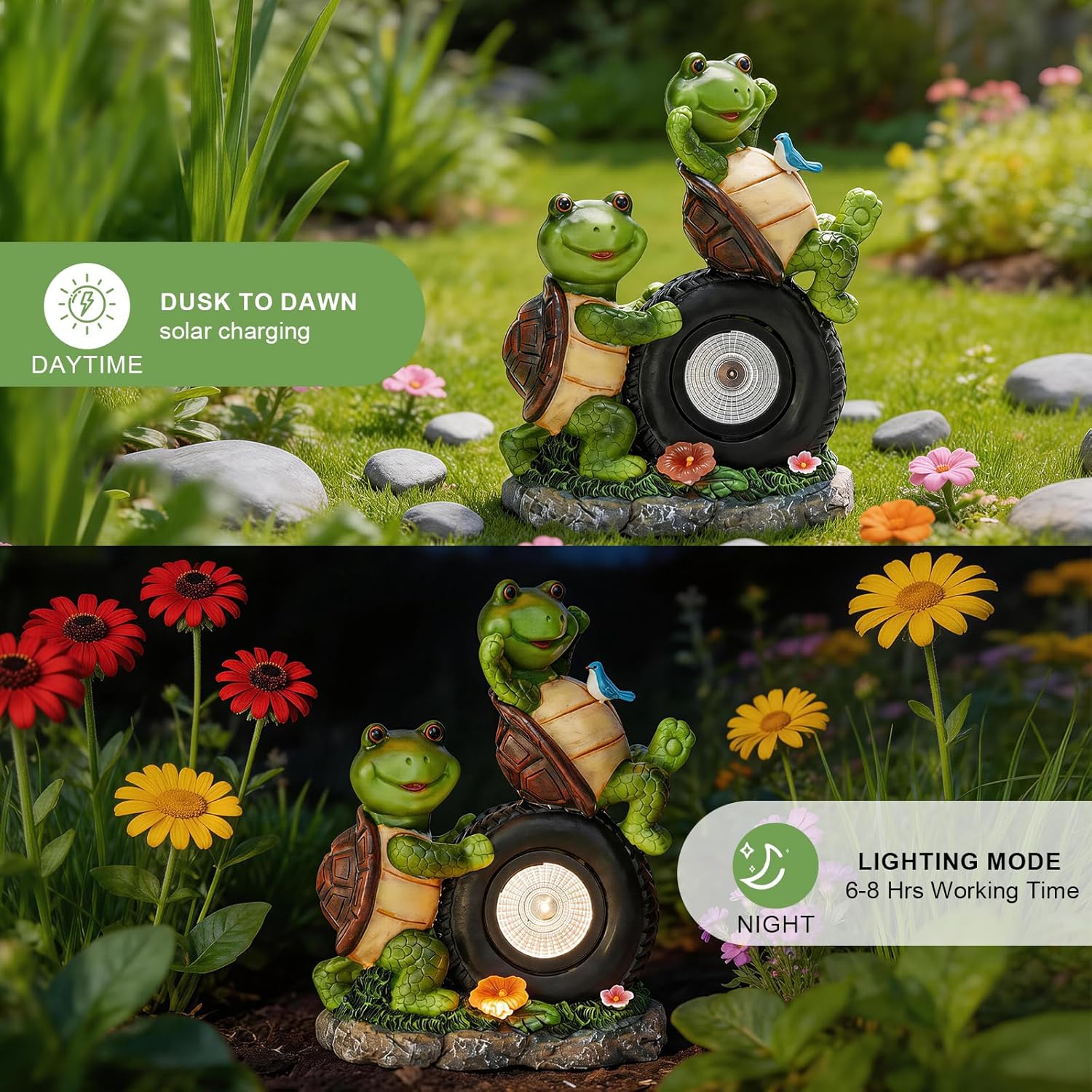 Frog Garden Decor, Solar Garden Lights Frog Statue, 9.25'' Frog Outdoor Decor, Outdoor Frog Figurines Decorations for Patio Yard Lawn Ornaments, Gifts for Birthday Housewarming Mothers Day