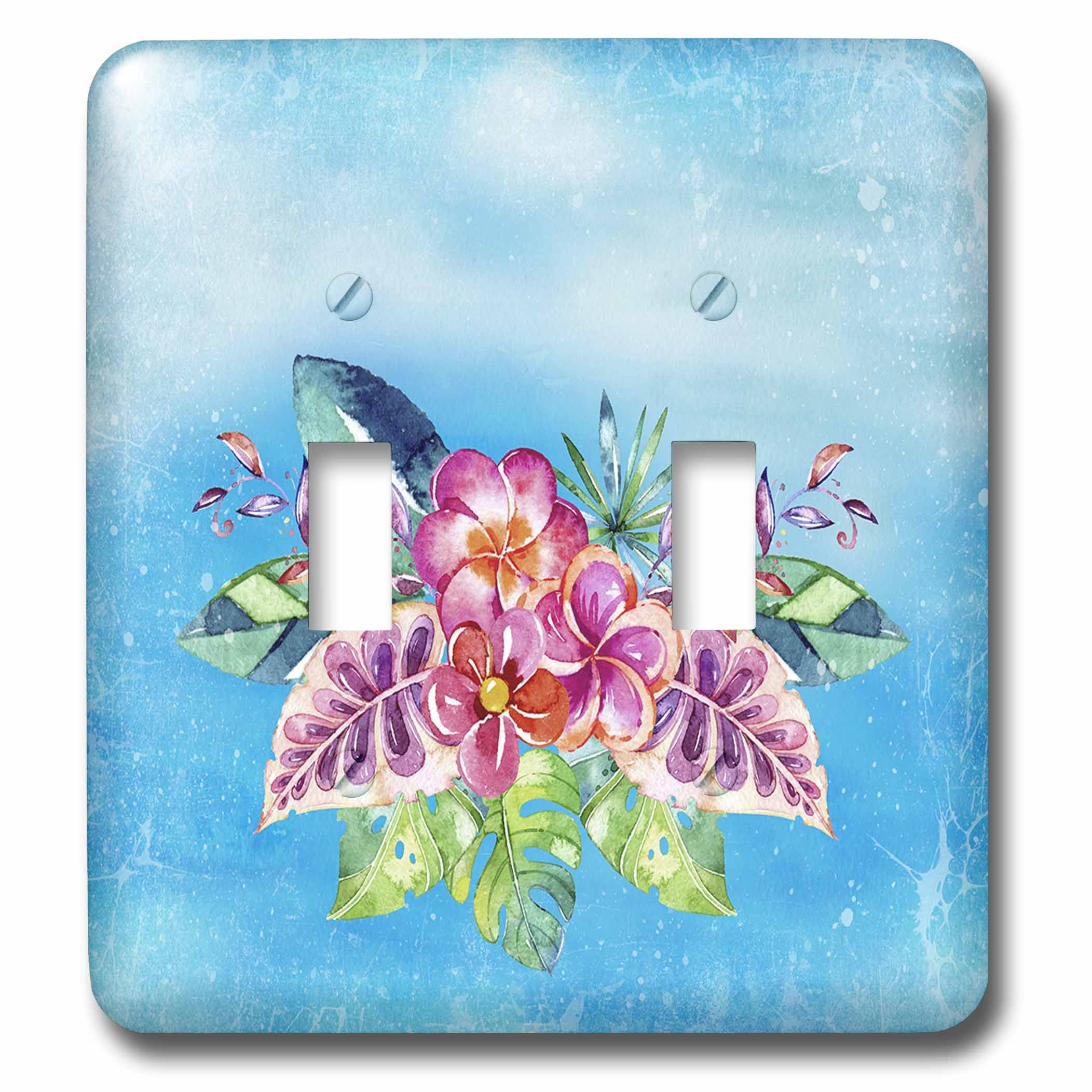 Interrupteur double motif fleurs tropicales aquarelle fond aqua bleu turquoise 3dRose LSP_263038_2