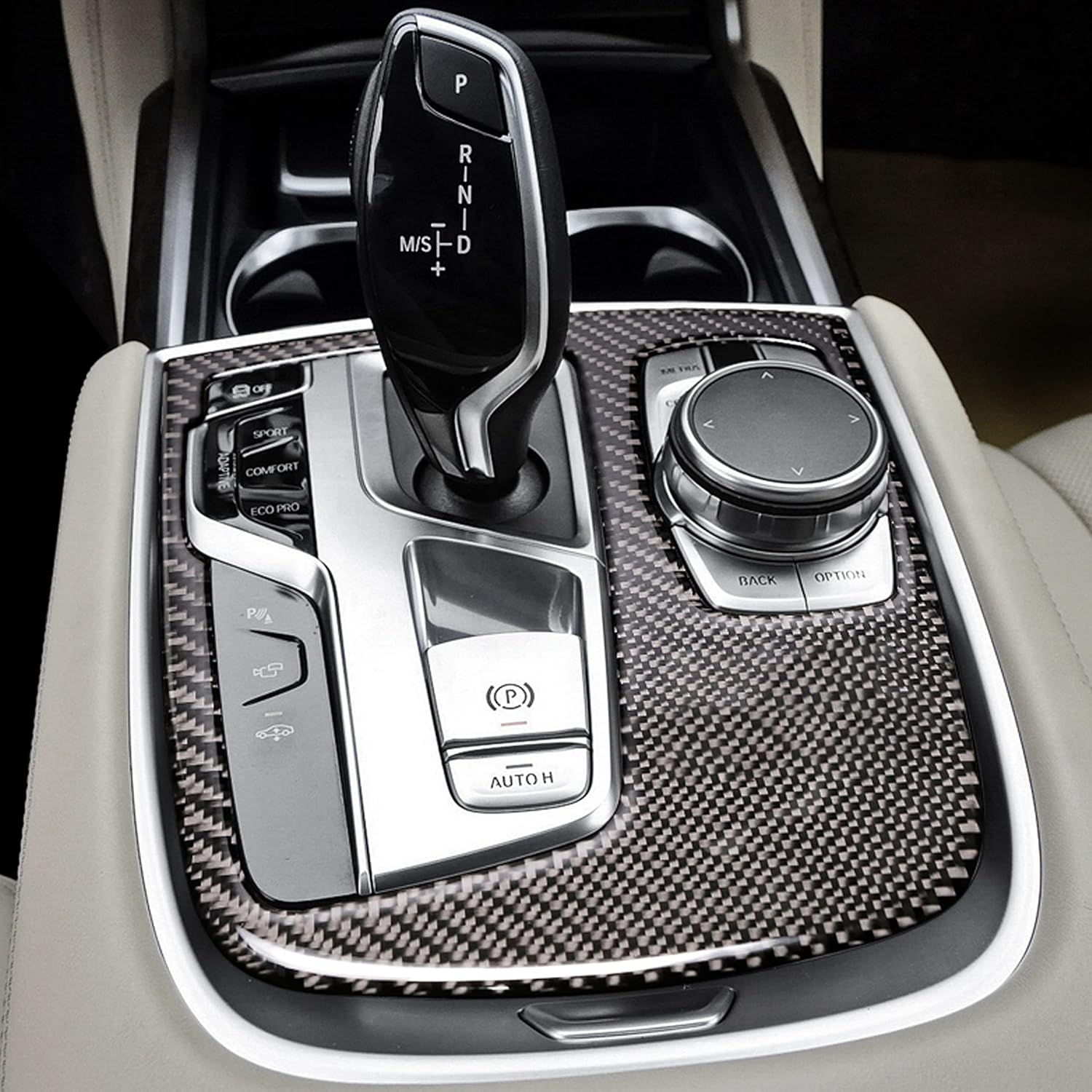 Car Carbon Fiber Accessories Shifter Panel Protective Cover Anti-Scratch Sticker Compatible with BMW G11 G12 2016