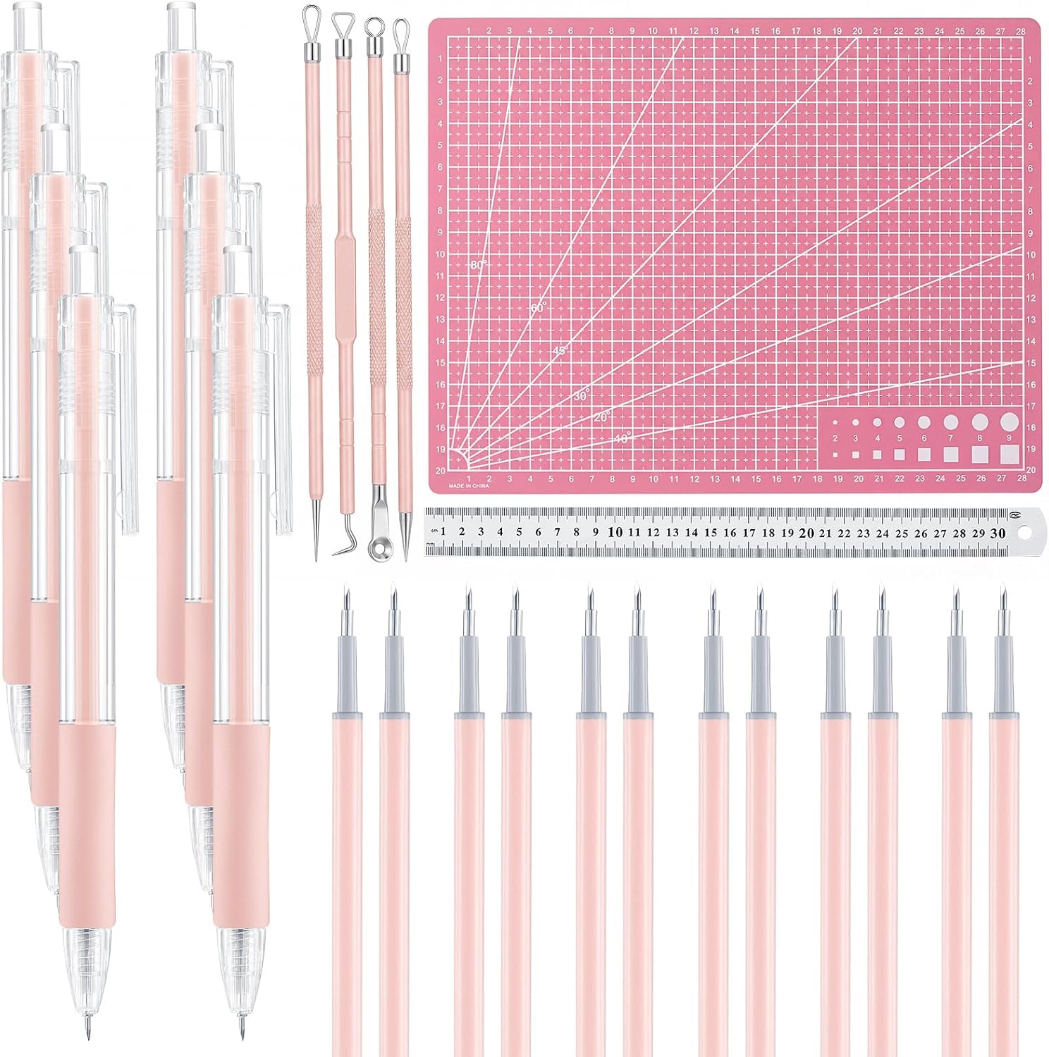 24 Pcs Craft Knife Pen Set, 6 Craft Knives with 12 Refills, Pink