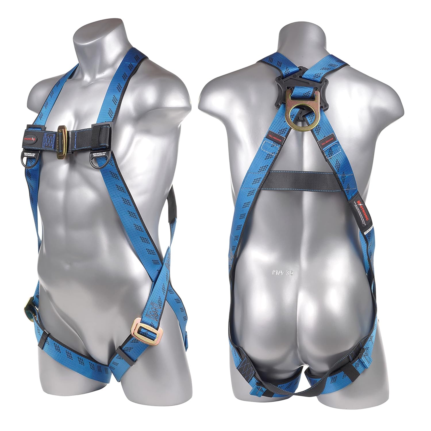 KStrong UFH10101P Kapture Essential 3-Point Full Body Safety Harness Fall Protection with Dorsal D-Ring and Mating Buckle Legs, ANSI Compliant, L-XL, Blue/Black