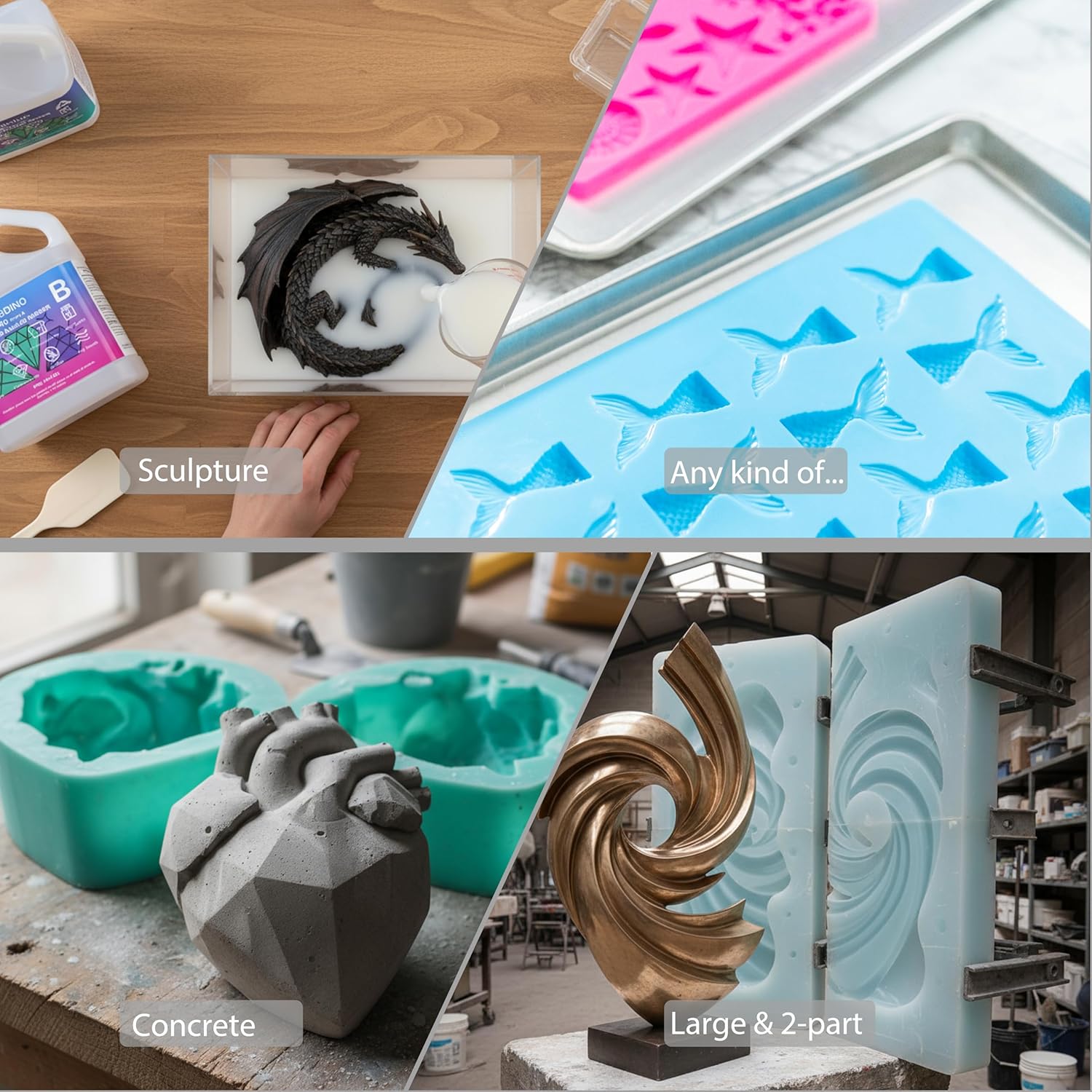 BBDINO Silicone Mold Making Kit 40A High Hardness Liquid Platinum Silicone for Molds Crafting and Silicone Casting Strong Strength Transparent 2.42 Lbs