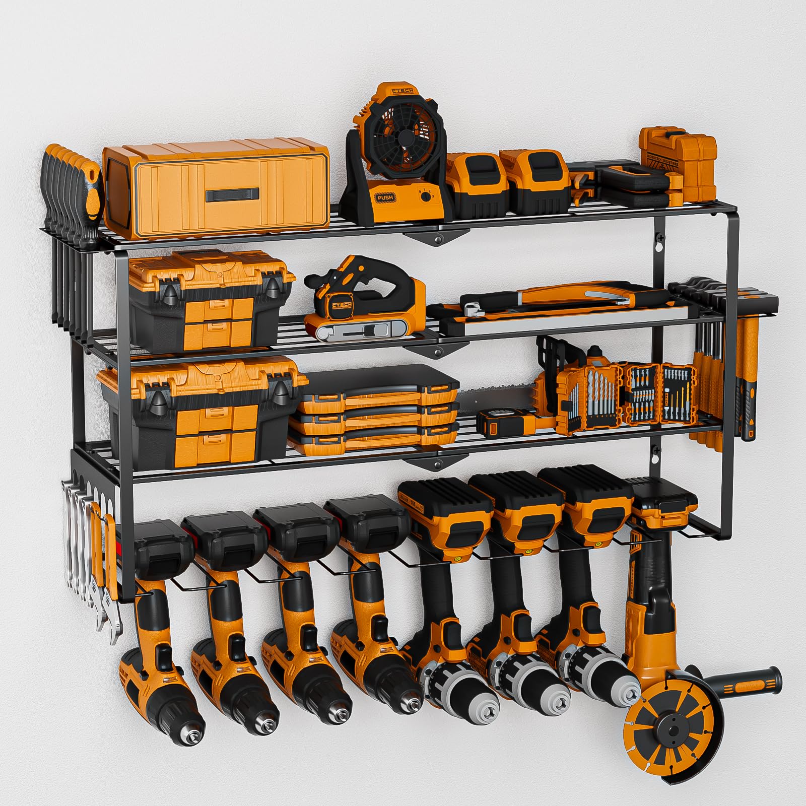 Organizador de Herramientas Eléctricas de Pared 4 Niveles para 8 Herramientas, Taladro, Atornillador, etc. - Organizador de Herramientas Pared Para Garaje, Hogar, Taller