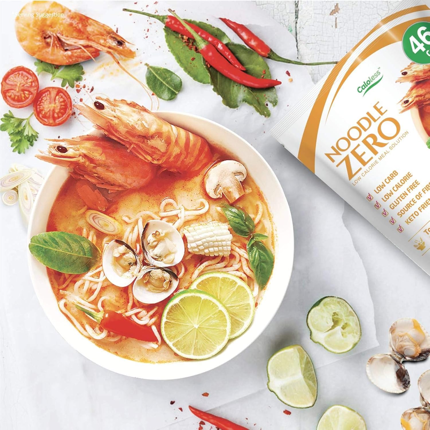 Caloless Konjac Shirataki Noodles 6-Pack (Angel Hair/Fettuccine/Spaghetti)+Caloless Konjac Shirataki Noodles 6-Pack Low Calorie Healthy Food (Tom Yum)