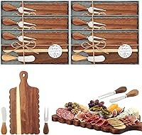 LemonRoad 6-Pack Scalloped Acacia Wood Charcuterie Boards with Cheese Knives, Forks & Gift Boxes - Bridal Baby Shower Favors