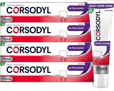 Corsodyl Ultra Clean Toothpaste, Bleeding Gums Care, 4 x 75 ml
