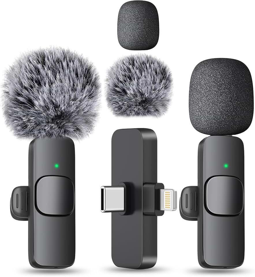 MAYBESTA Wireless Mini Microphone for iPhone, Android Phone - 2 Pack Lavalier Lapel Mic for Audio Video Recording - Clip on Content Creator Microphones for YouTube Tiktok Podcast Vlogging