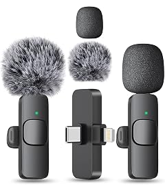 MAYBESTA Wireless Mini Microphone for iPhone Android Phone - 2 Pack Lavalier Lapel Mic for Audio Video Recording