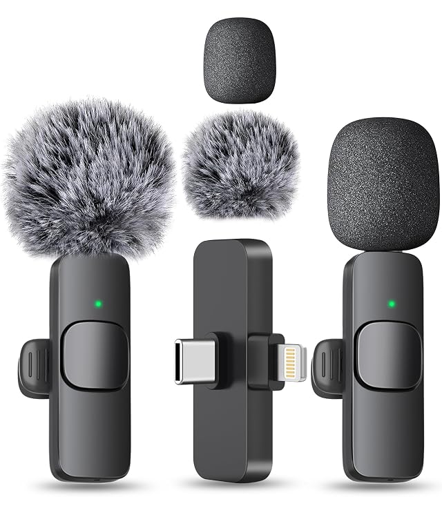 MAYBESTA Wireless Mini Microphone for iPhone Android Phone - 2 Pack Lavalier Lapel Mic for Audio Video Recording