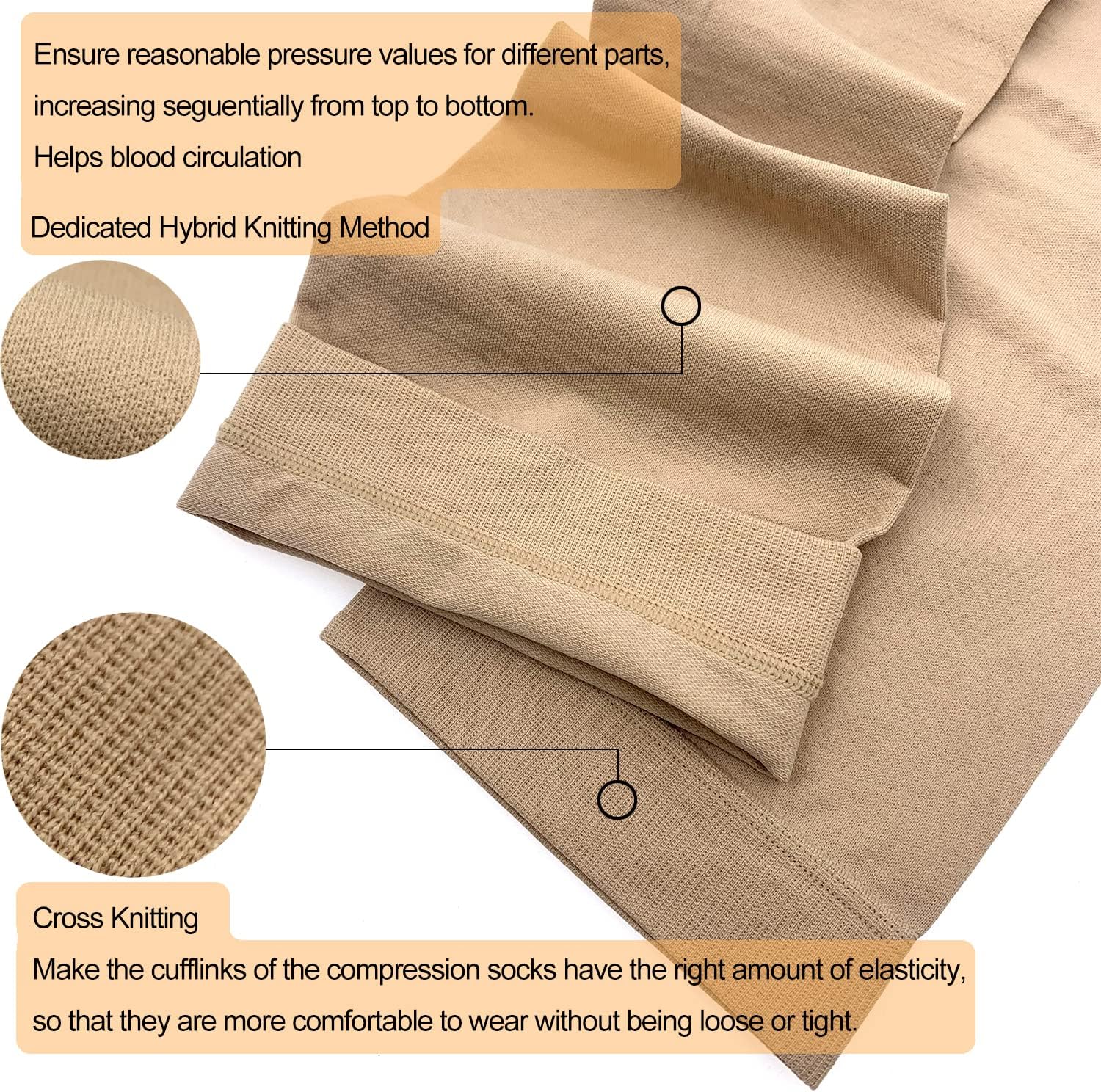 Knee-High Compression Socks for Women & Men Circulation Support for Prevent Swelling Pain Relief 20-30 mmHg Open Toe Beige-Small : Health & Household