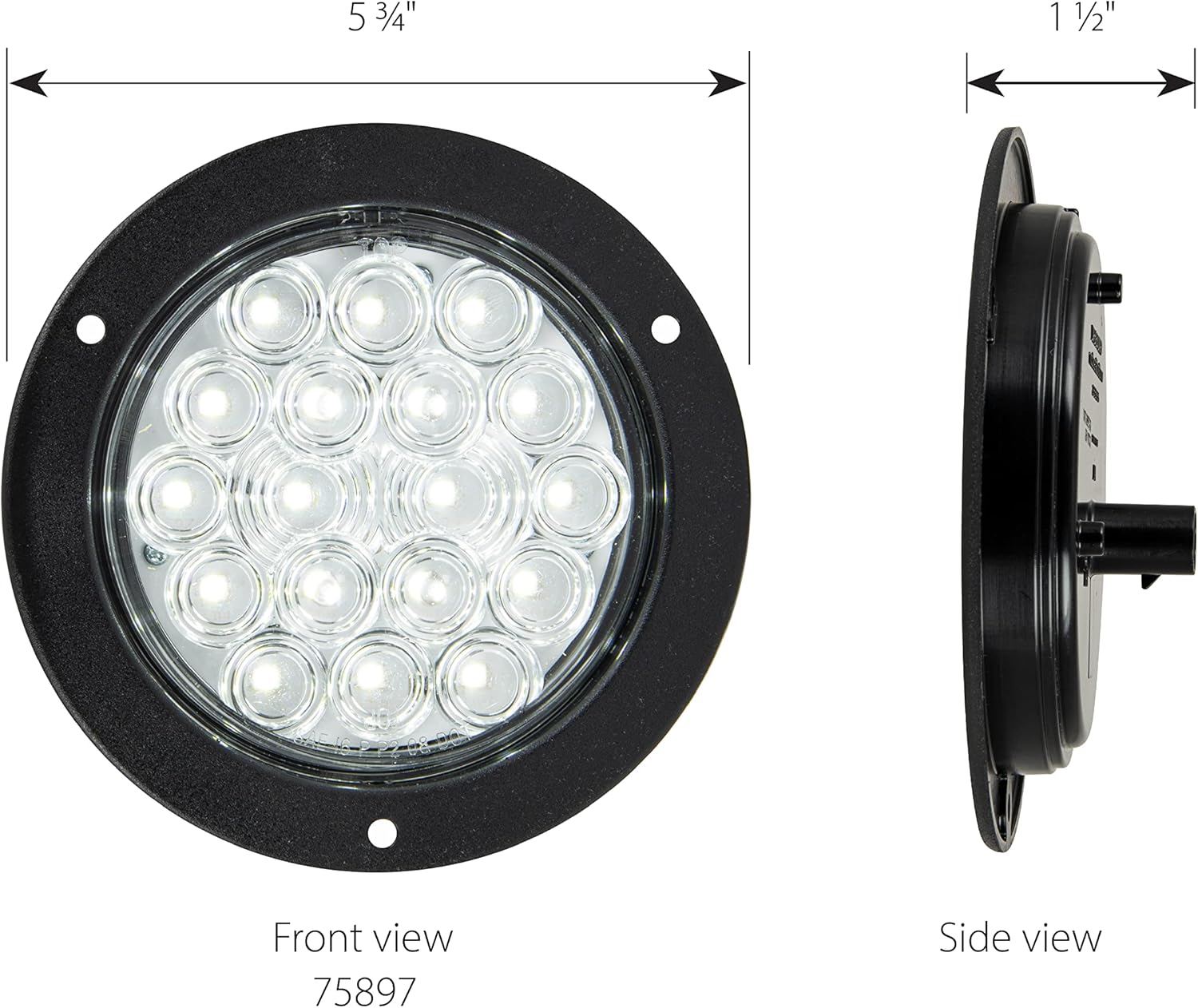 GG Grand General 75897 4 inches Fleet White/Clear 18 LED Black Flange Light, 3 Pin Plug