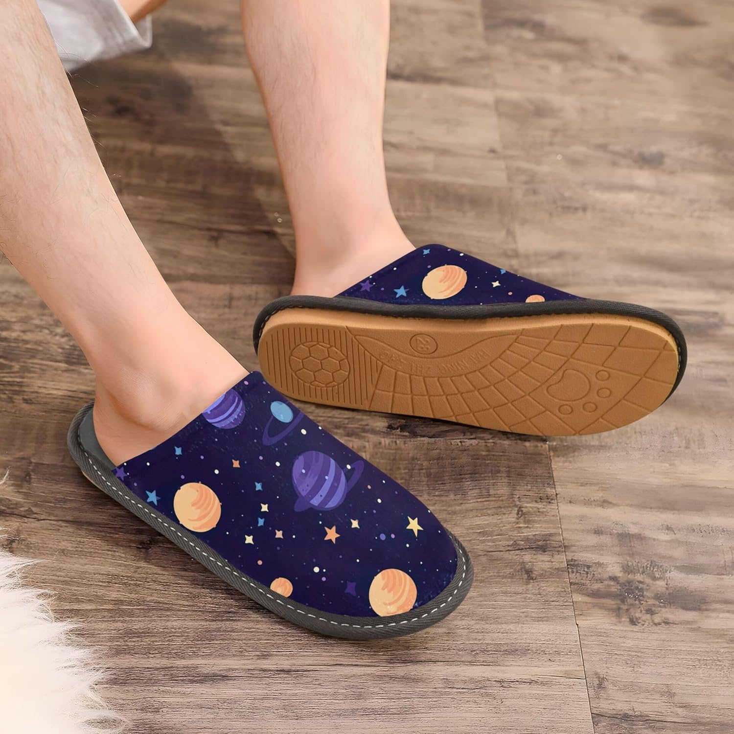 Space Galaxy Planet House Slippers – Cozy Fuzzy Slippers for Guests, Washable & Disposable, Perfect for Shoeless Home, Spa & Hotel Use A110628