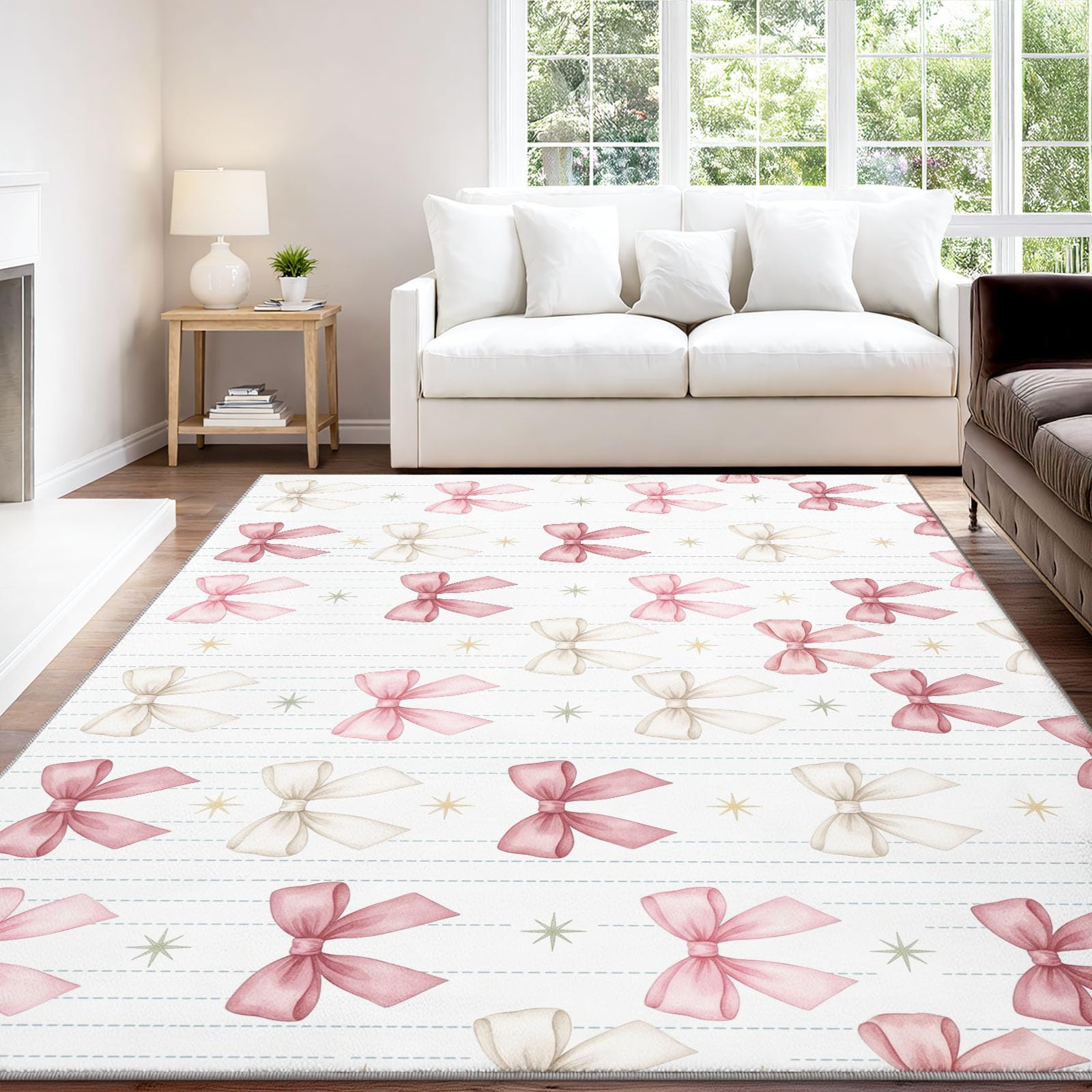 Tappeto morbido, lavabile, con fiocco, a righe, per soggiorno, camera da letto, lavabile, morbido, antiscivolo, decorativo, 80 x 150 cm