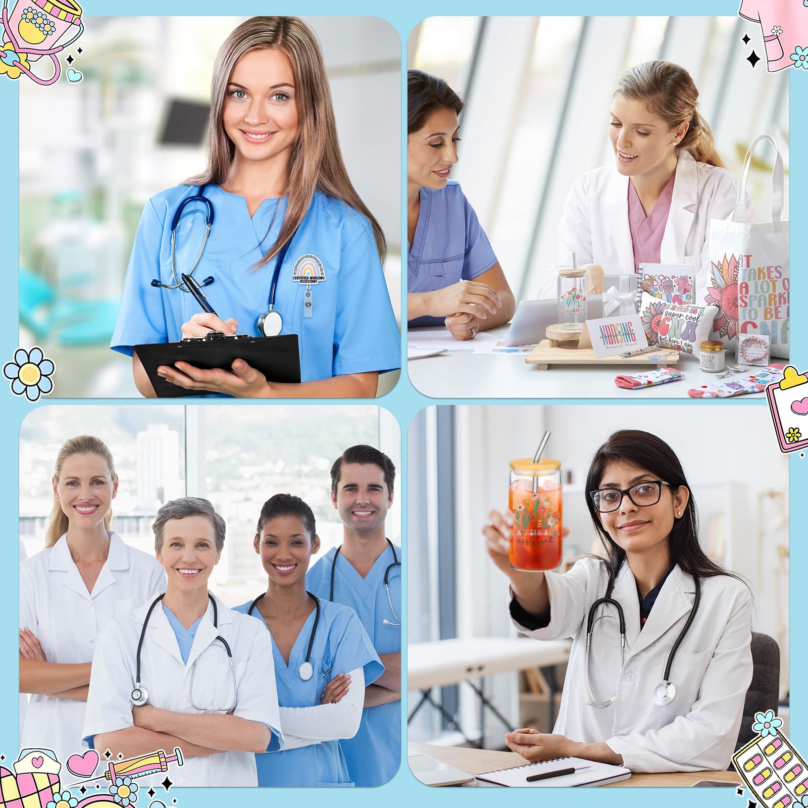 Remerry 12 Pcs CNA Week Gifts Bulk Nurse Appreciation Gift Set for Women Includes Tote Bag Pen Glass Cup Candle Notebook Bracelet Badge Holder for Graduation Teacher Student Coworker Team