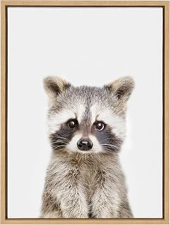 Kate and Laurel Sylvie Baby Raccoon Animal Print Portrait Framed Canvas Wall Art by Amy Peterson; 18x24 Natural