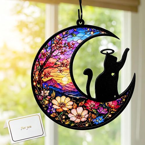 Cat Memorial Suncatcher with Rainbow Bridge Poem Card Pet Memorial