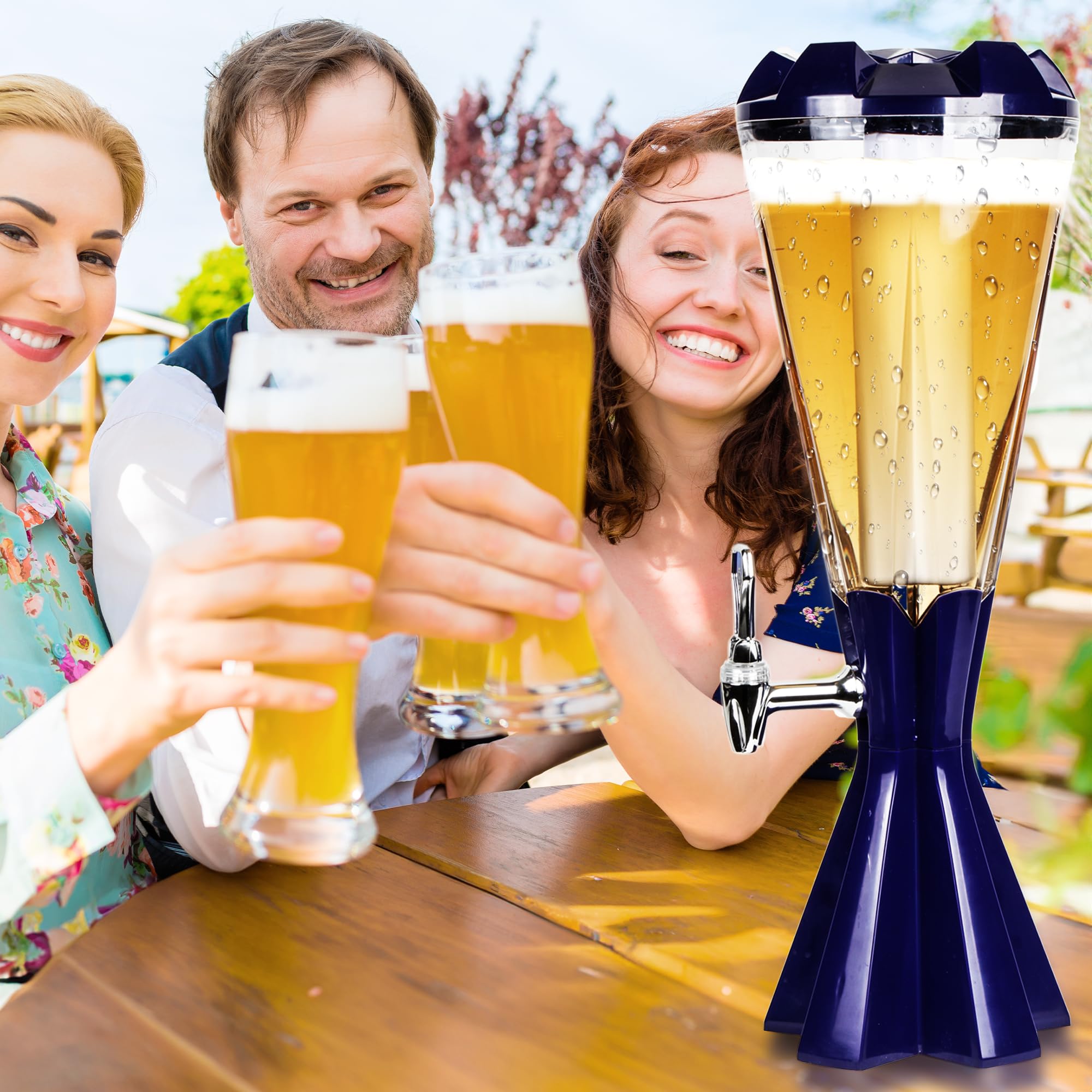 Beer Giraffe,3L Distributeur de Boisson avec Tour de bière et Tube de Glace et Balise Lumineuse en fût pour