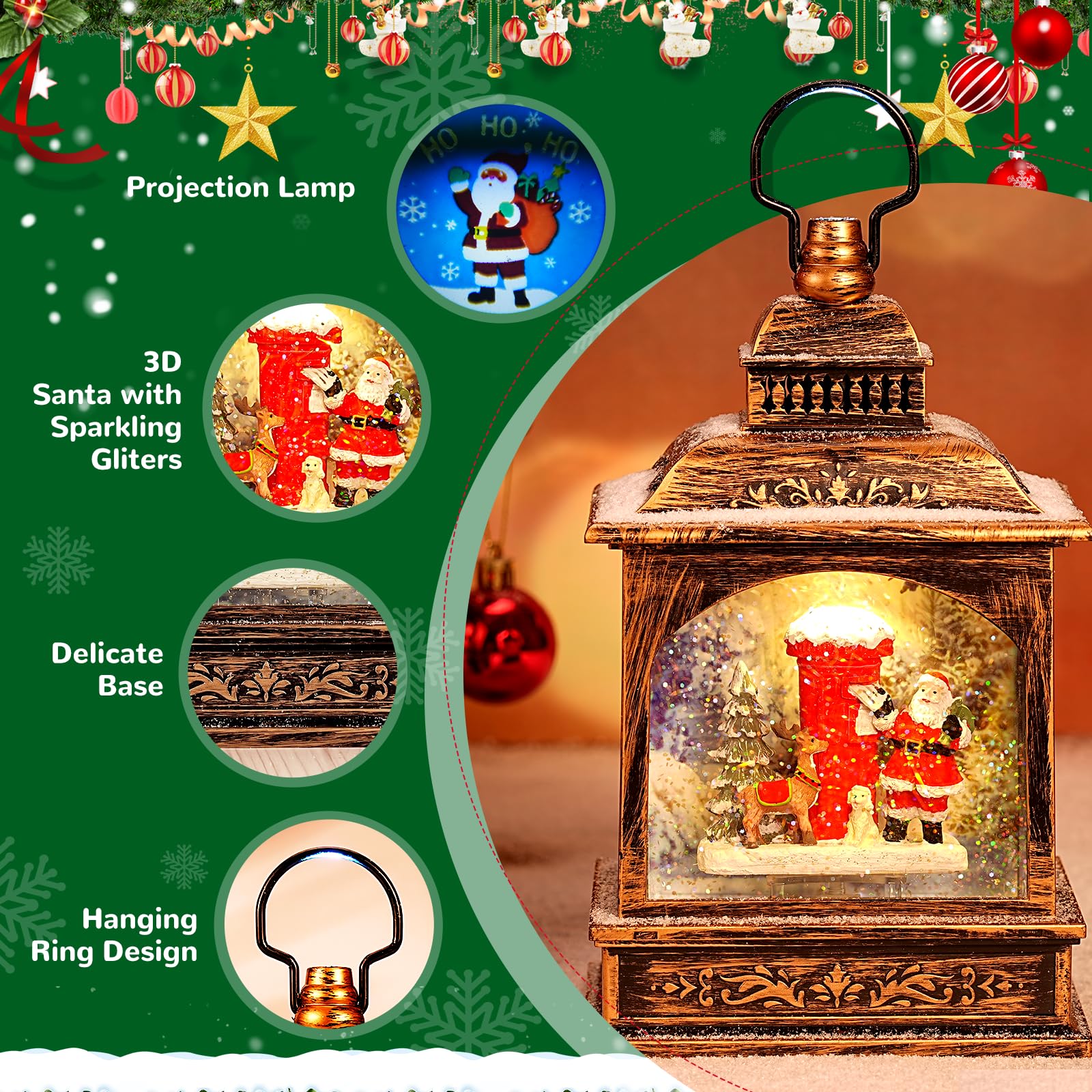 Sneeuwbol/snowglobe glitter lantaarn - kerstboom - D12 x H20 cm - met