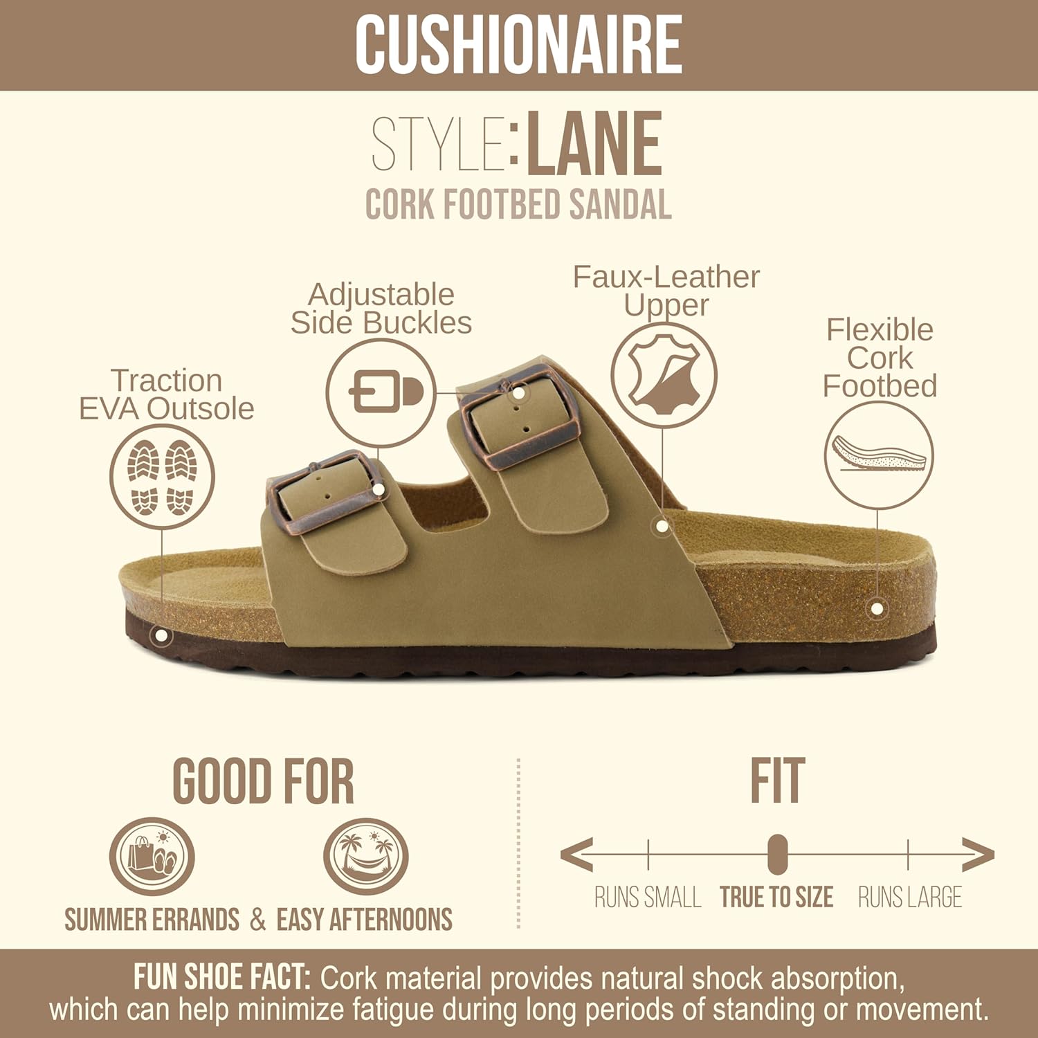 CUSHIONAIRE Lane Cork Footbed Sandals for Women – Comfortable Double Buckle Slip-On with Genuine Suede Footbed & Arch Support Slides for Women Footwear - Image 4