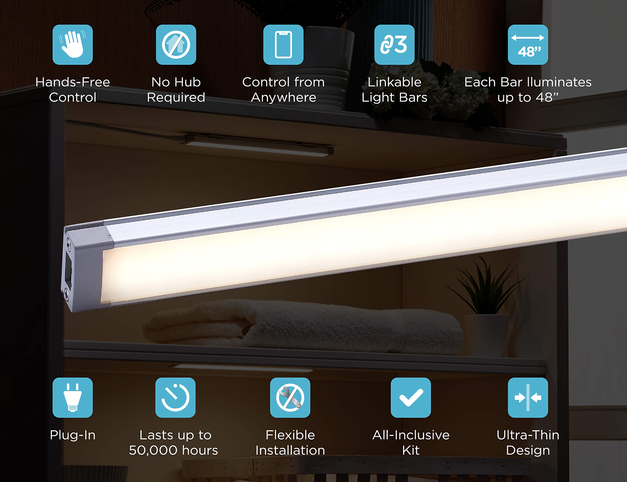 BLACK+DECKER Works with Alexa Smart Under Cabinet Lighting, Adjustable LEDs, 24" Bar, White,A Certified for Humans Device