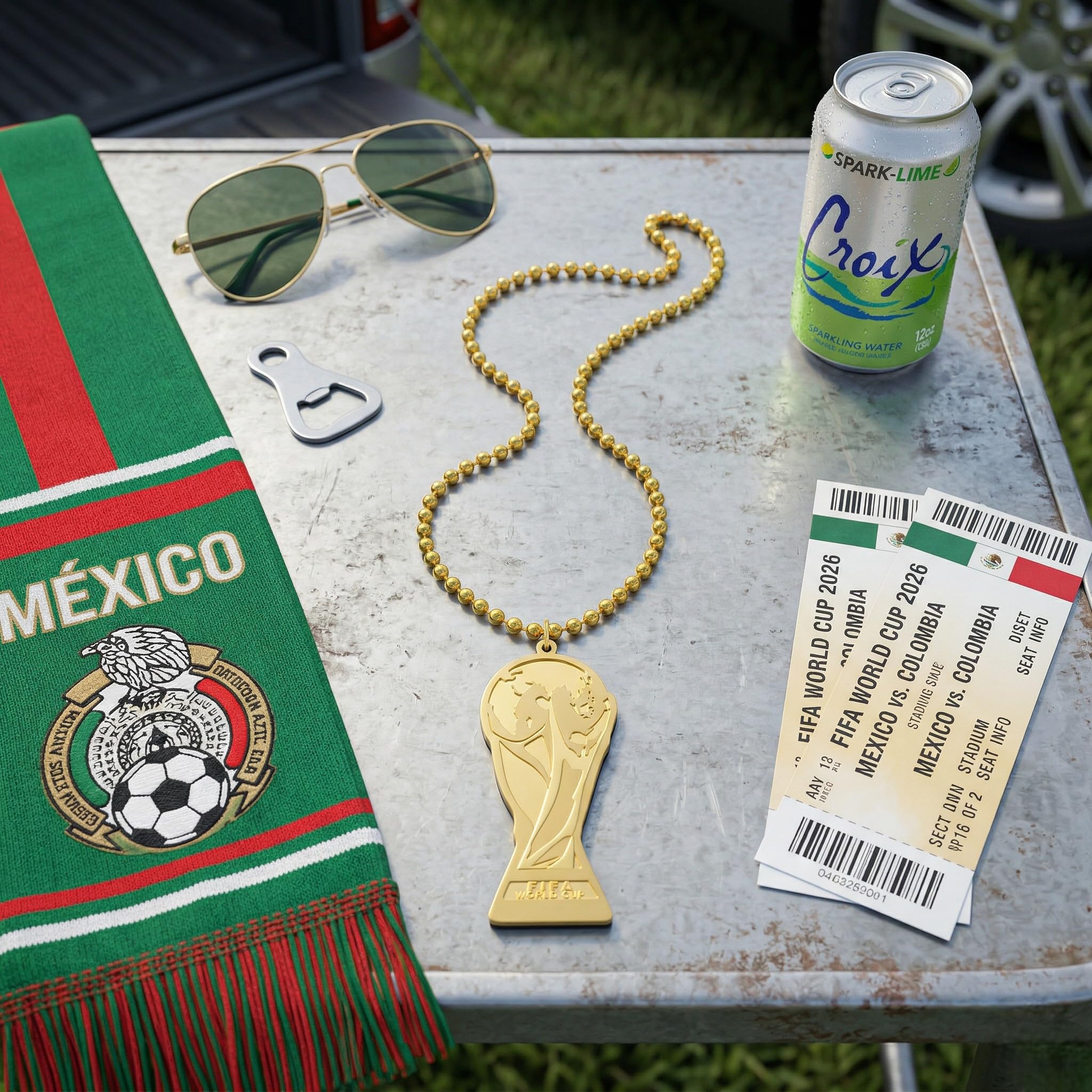 FIFA Offiziell lizenzierte Fußballweltmeisterschaft 2026 Perlen-Fan-Kette, Halskette, übergroß, Gold, 91,4 cm, Trophäen-Anhänger, ultimative Fußballspiel-Ausrüstung, Party-Zubehör
