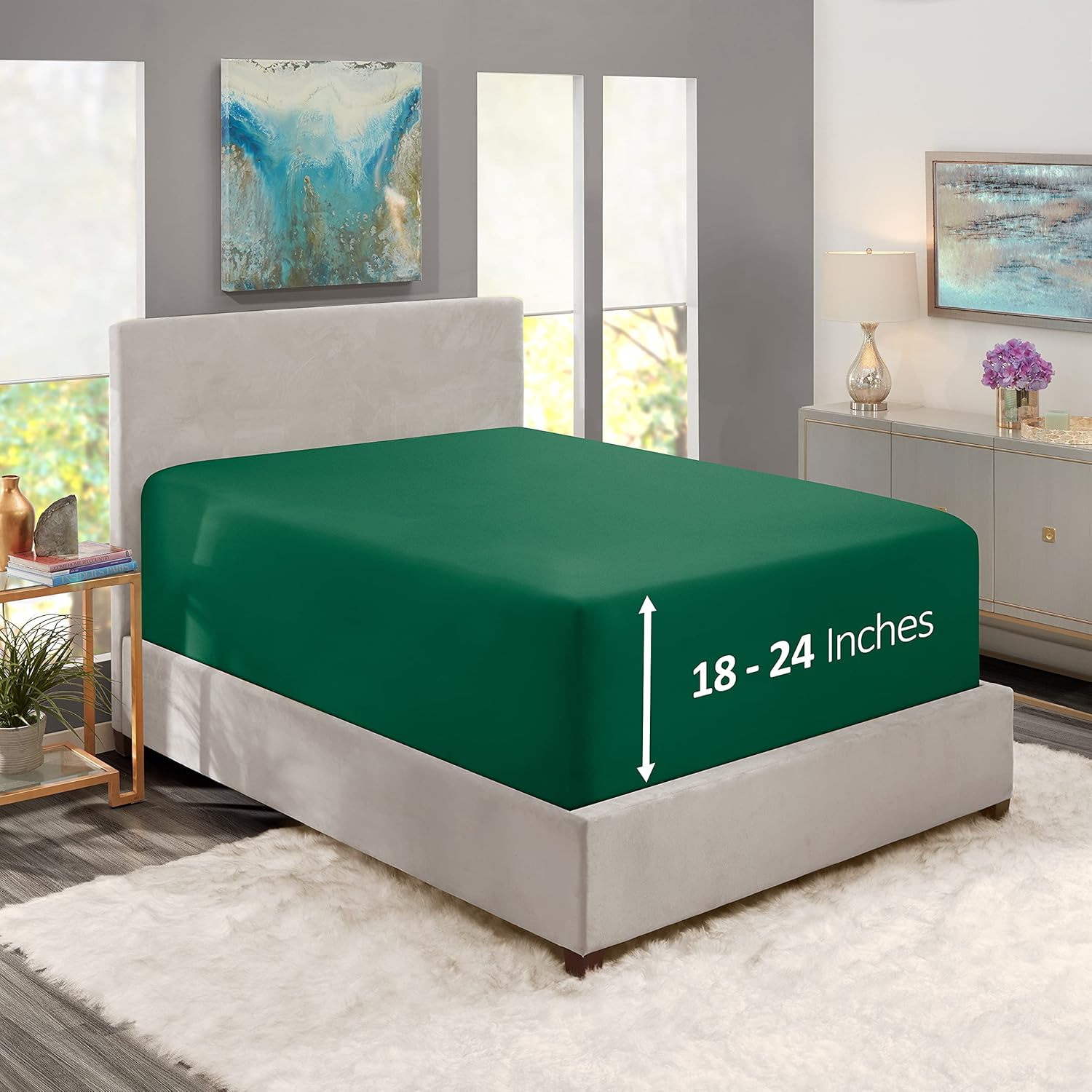 Hearth & Harbor Extra Deep Pocket California King Fitted Sheet – Fits 18 to 24 Inch Mattress – Ultra Soft 1800 Microfiber, Wrinkle-Free & Breathable – Hotel Luxury Fitted Sheet Only, Dark Green