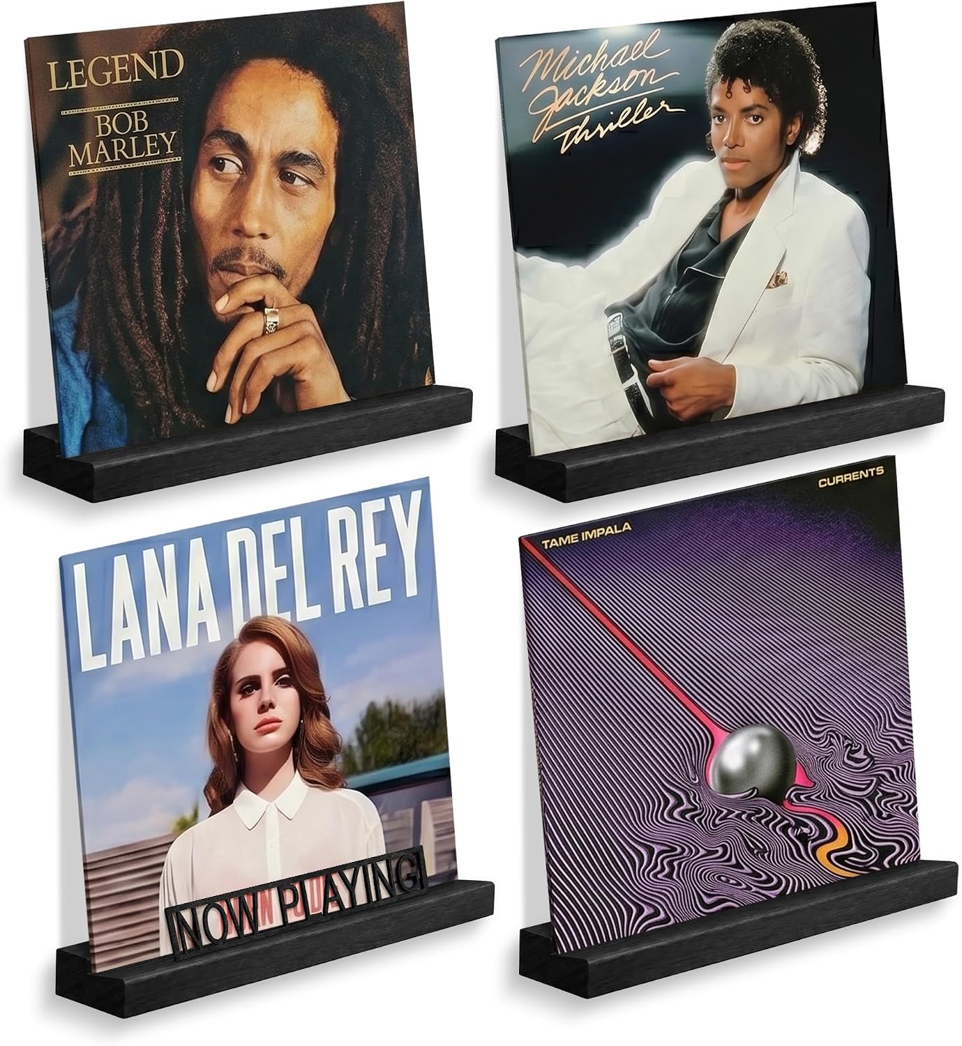 VOL-KI Vinyl Record Shelves Set of 4 Wooden Floating Wall Mount Holders