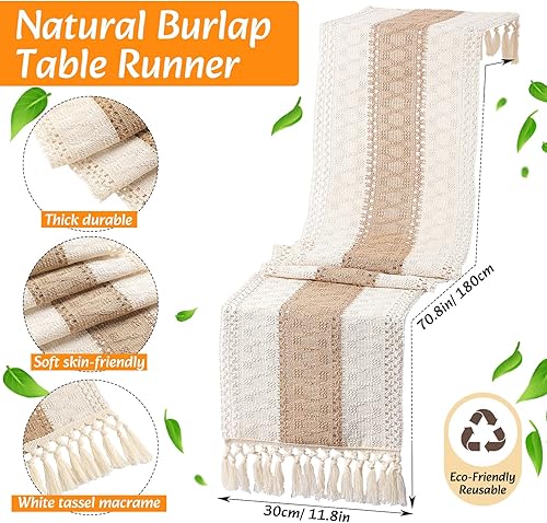 Miniatura 4 de Juego de manteles individuales bohemios 46 de tejido redondo, estilo macramé, costuras bicolor, camino de mesa largo, estilo granja, rústico,