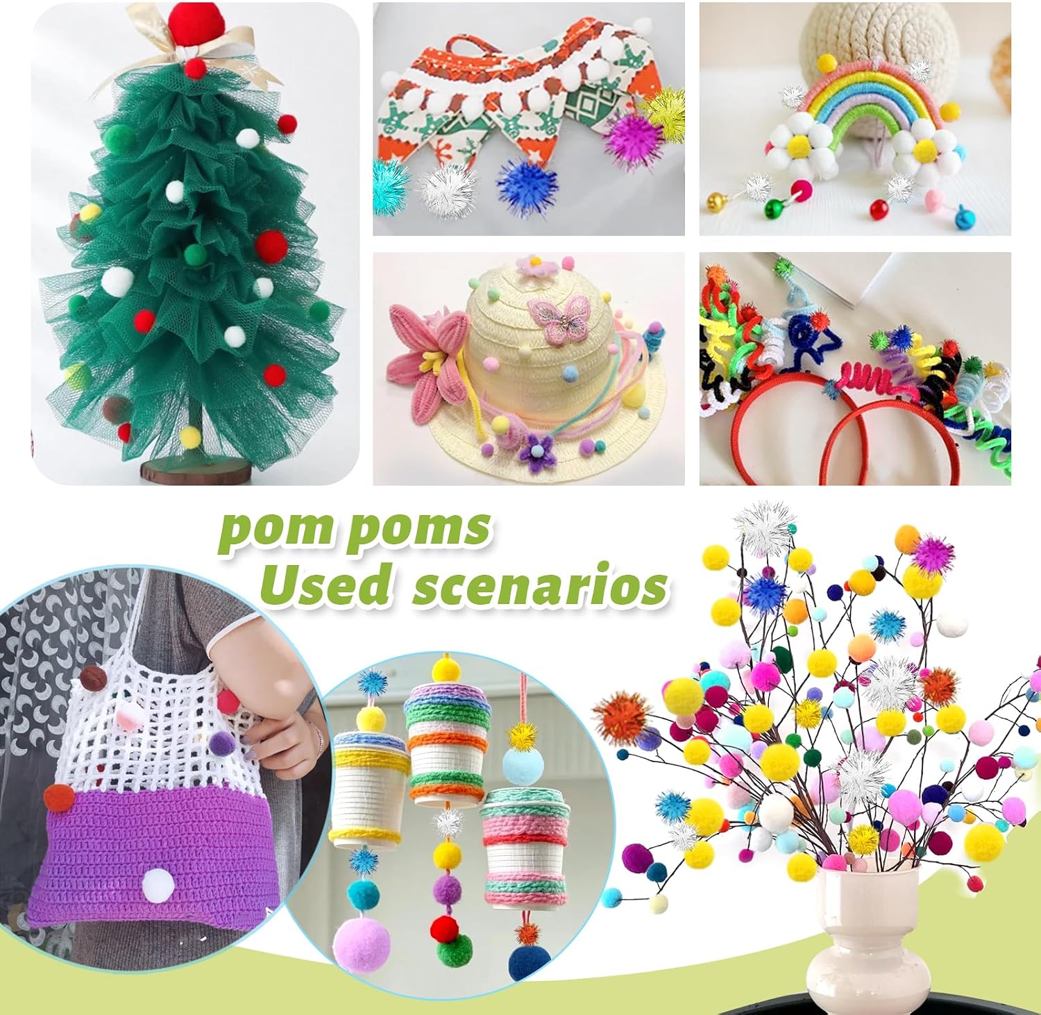 TOAOB 1300pcs Assorted Craft Pom poms Multicolor Pompoms Balls Arts and Crafts Supplies with 100pcs Wiggle Eyes for DIY Crafts Decorations