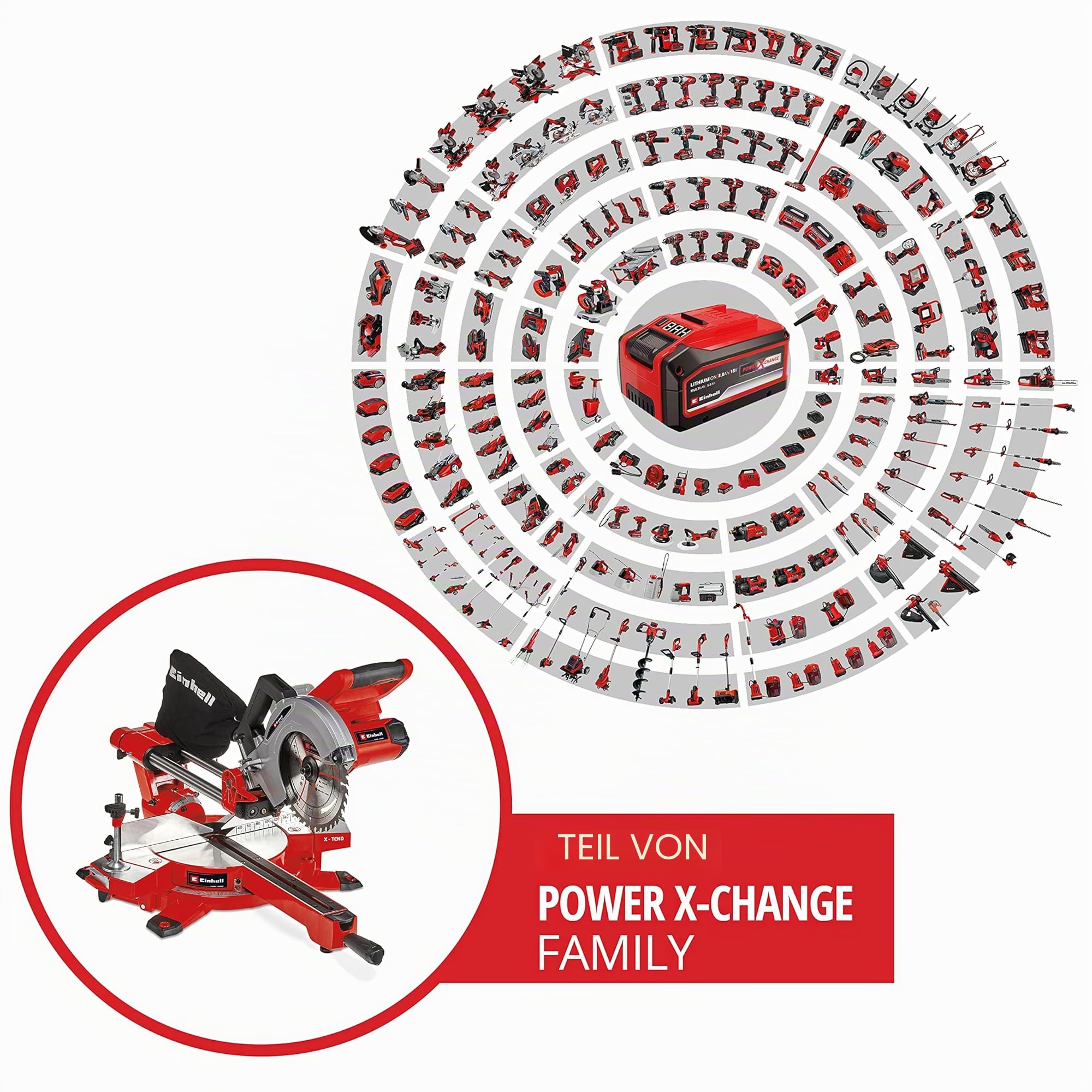 Einhell Akku-Zug-Kapp-Gehrungssäge TE-SM 36/210 Li-Solo Power X-Change (36 V, max. 65 mm x 310 mm Schnitttiefe/-breite, Ø 210 mm Sägeblatt, neigbarer Sägekopf, Laser, ohne Akku)