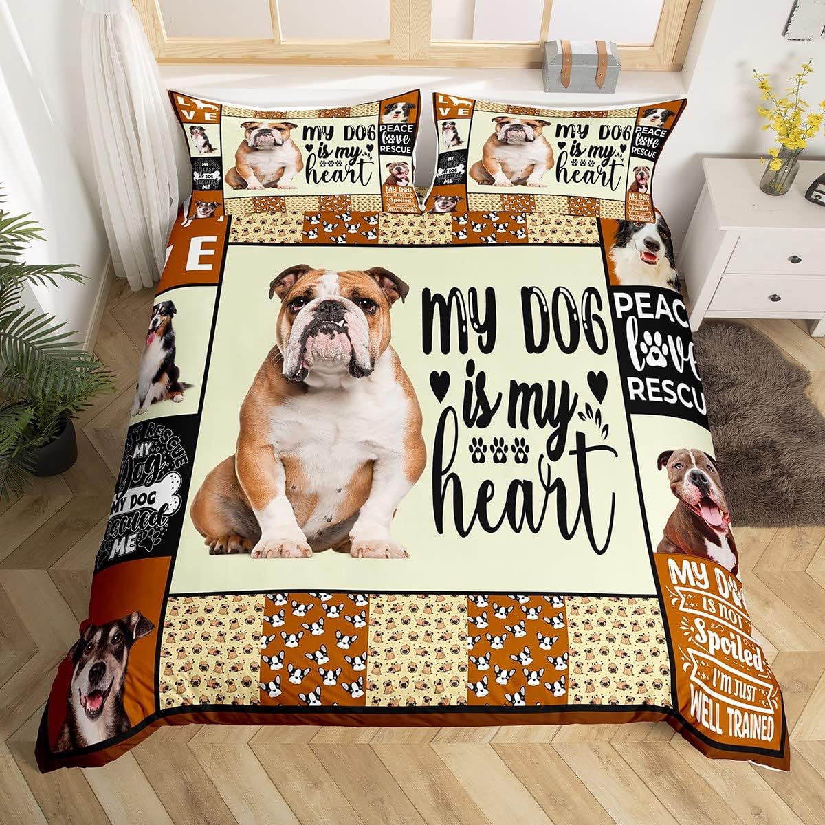 Children's Cute Bull Dog Bed Linen Set, 155 x 220 cm, Toddler Kawaii