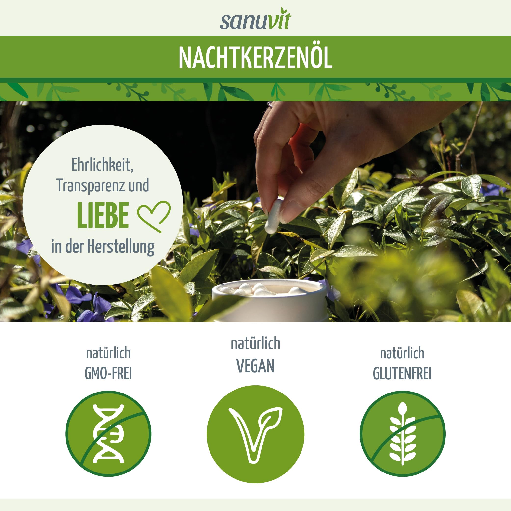 Sanuvit® - BIO Nachtkerzen-Öl 500 mg | 90 Kapseln | reich an Gamma-Linolensäure | Hochdosiert | Hohe Bioverfügbarkeit und Verträglichkeit | Vegan | Hergestellt in Österreich