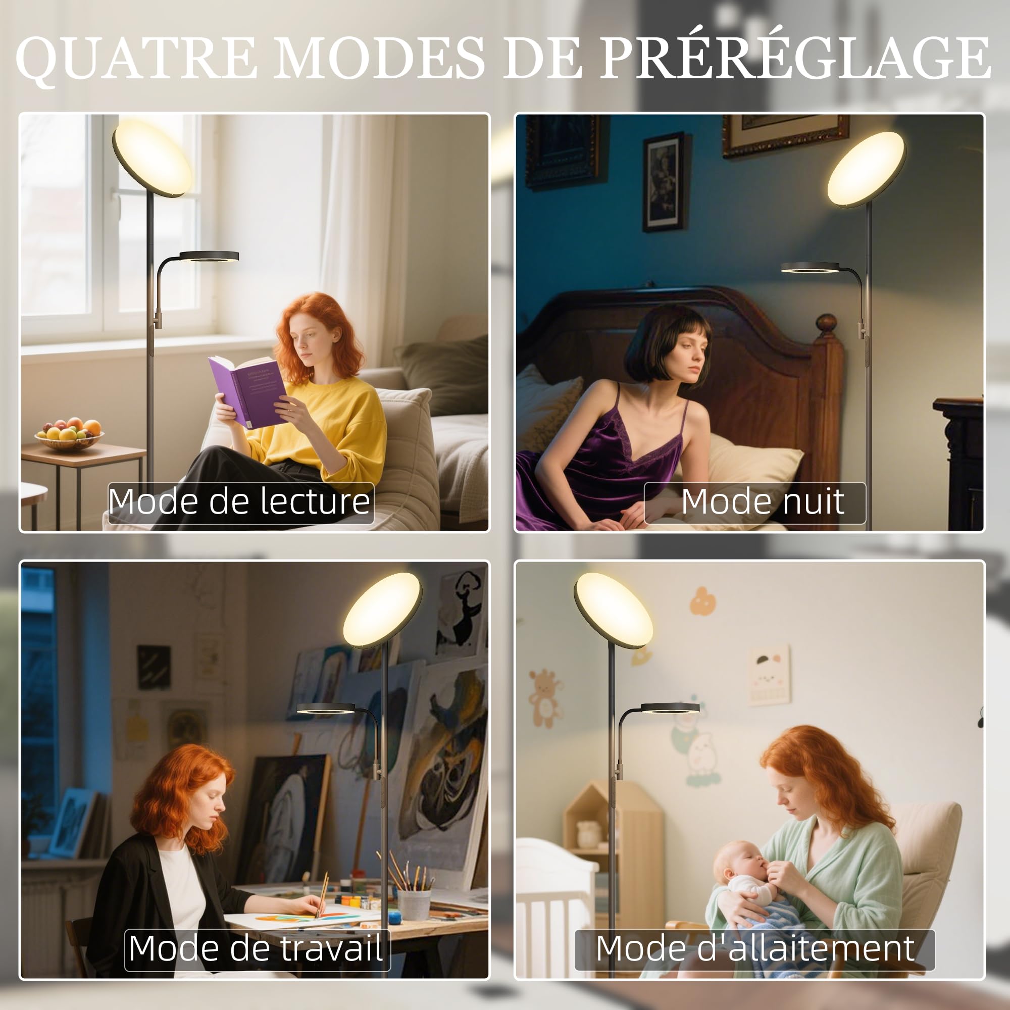 HOMCOM LED-Stehleuchte 42W Stehleuchten Wohnzimmer dimmbar 2700K-6500K Stehlampe mit 4 Farben stufenlos dimmbar, 4 Szenemodi, Fernbedienung und Touch Control, Memory-Funktion, schwarz