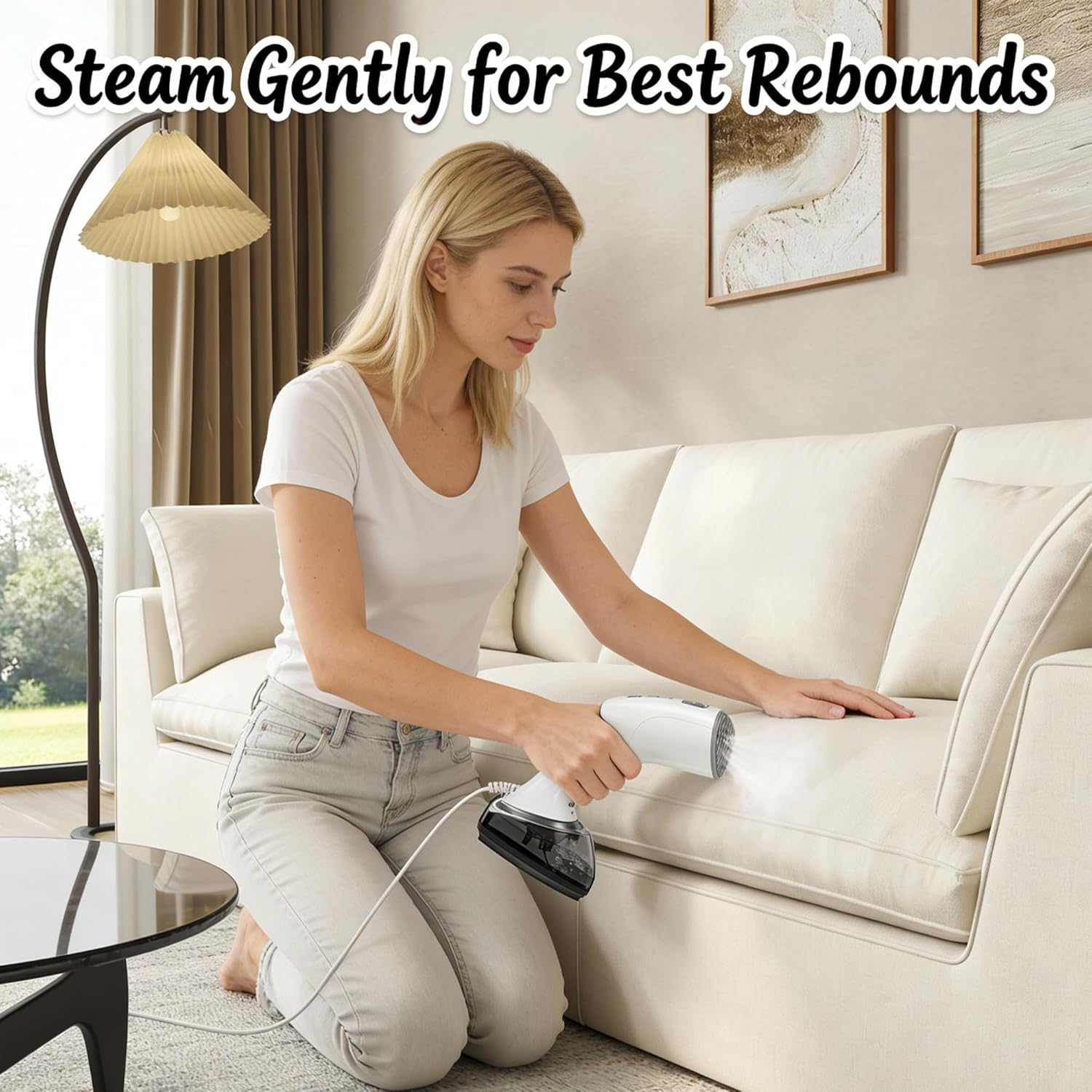 Modular Sectional Sofa with Blanket,Loveseat Boneless Couch Deep Seat Cloud Couch with Ottoman, Removable Covers, Soft Cushion Support High Back for Living Room/Apartment/Family Lounge Linen White