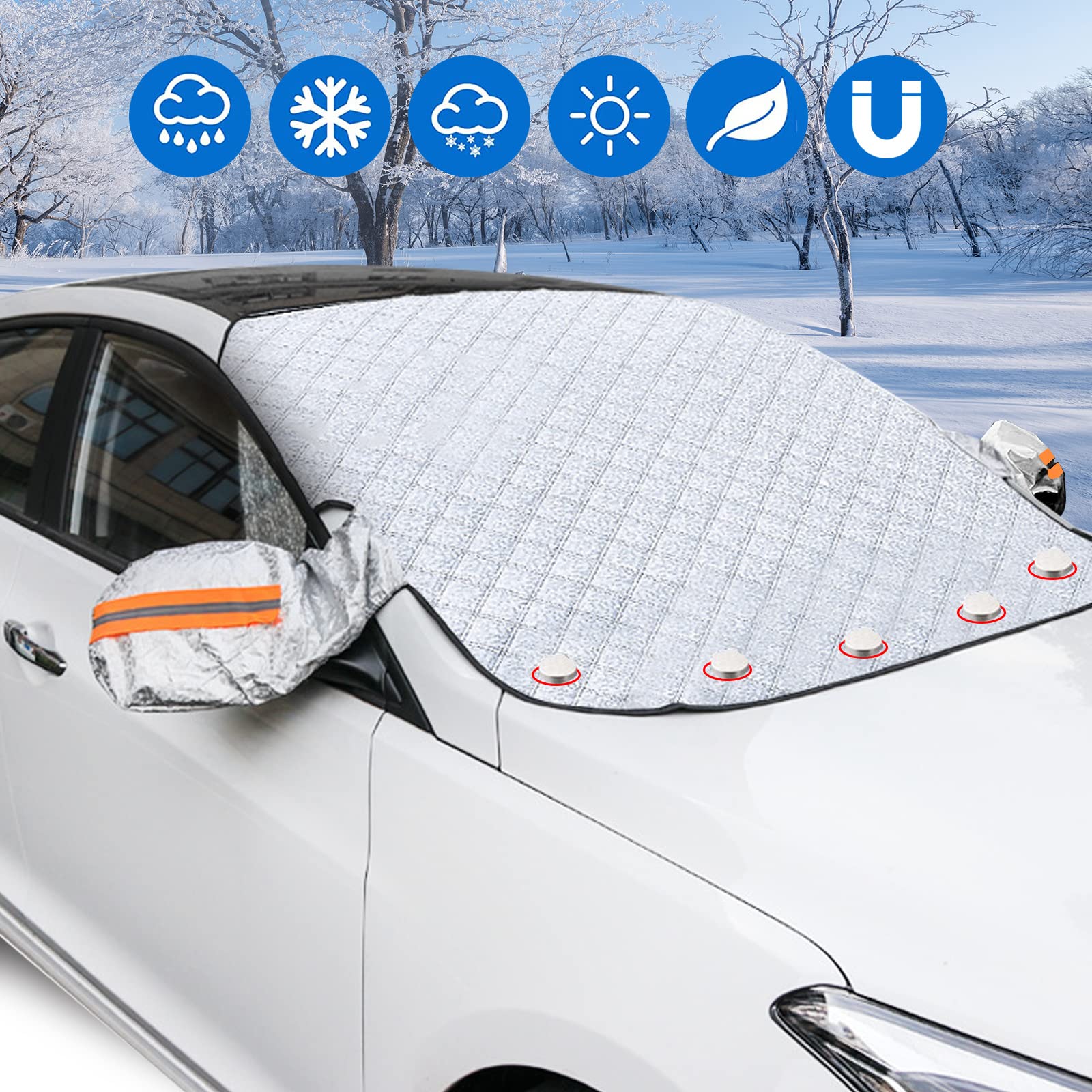HIFROM Protezione Parabrezza Auto 145x120cm Magnetico Impermeabile Anti Neve Ghiaccio Gelo