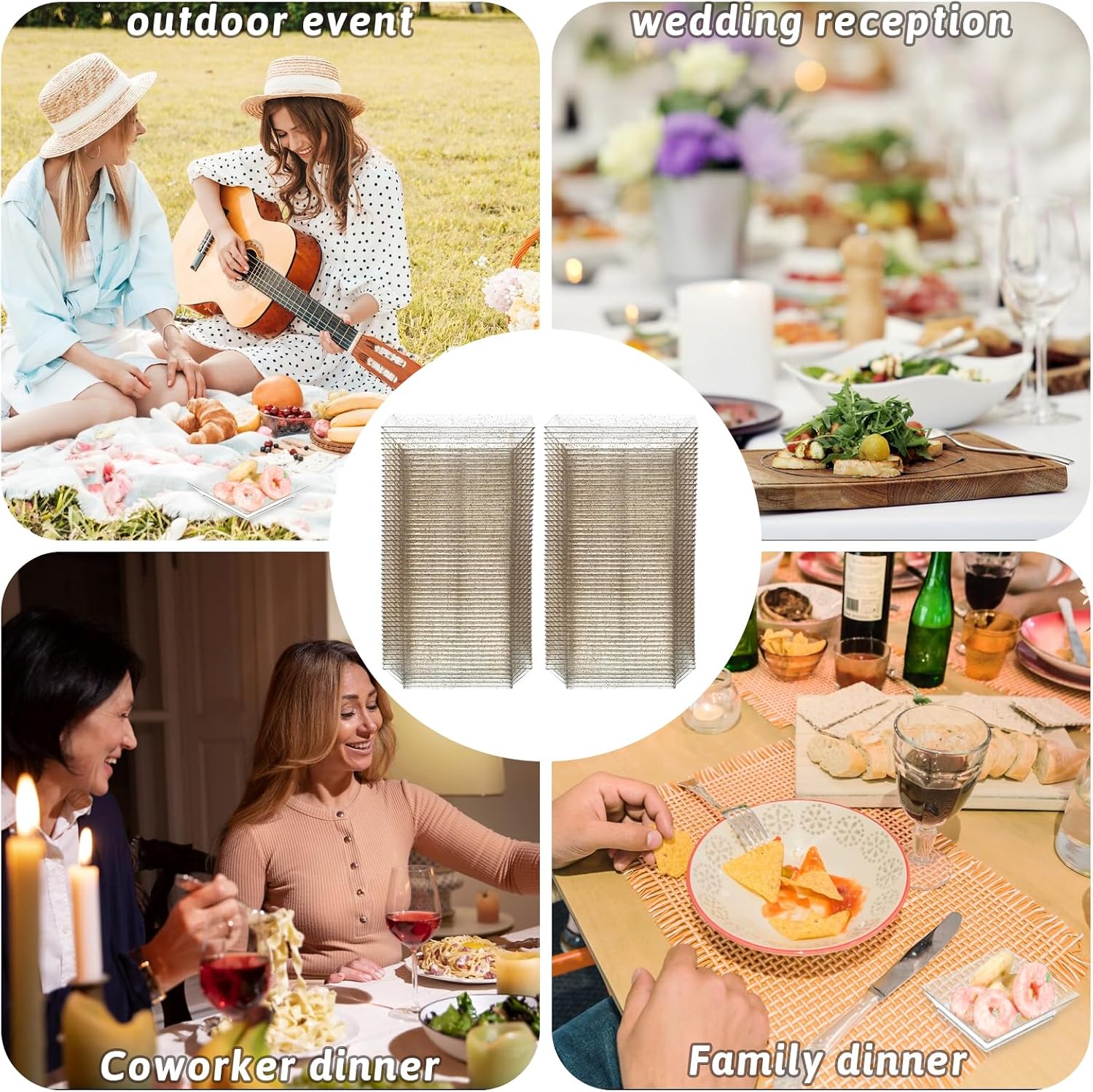 SynHHergyx 100 Pcs Clear Plastic Dessert Plates 3.6 Inch Mini Dessert Plates Salad Tasting Sample Plate Dish Disposable Mini Plastic Tray for Dessert Sauce Fruit Parties Wedding (Gold Clear)