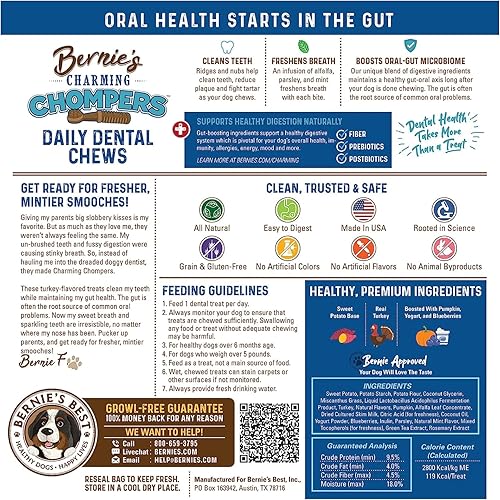 Miniatura 3 de Bernie's Charming Chompers - Masticables dentales diarios para perros de 26 a 50 libras. - 36 unidades - Limpia los dientes, refresca el aliento +