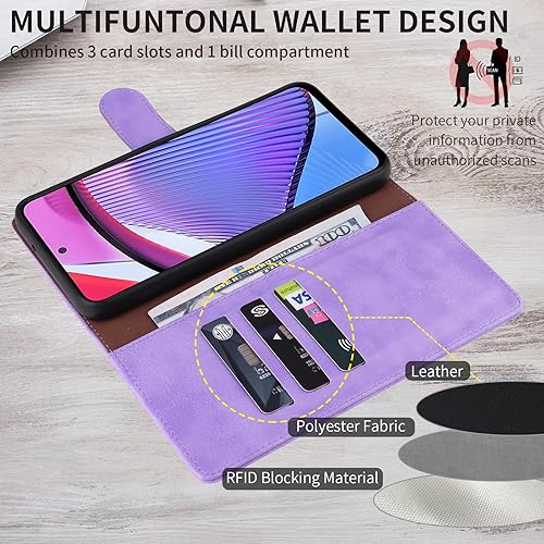 Miniatura 3 de LBYZCASE Funda tipo cartera para Moto G Power 2023 5G tarjetero con bloqueo RFID, cuero con tapa (función atril), magnética, a prueba de golpes,