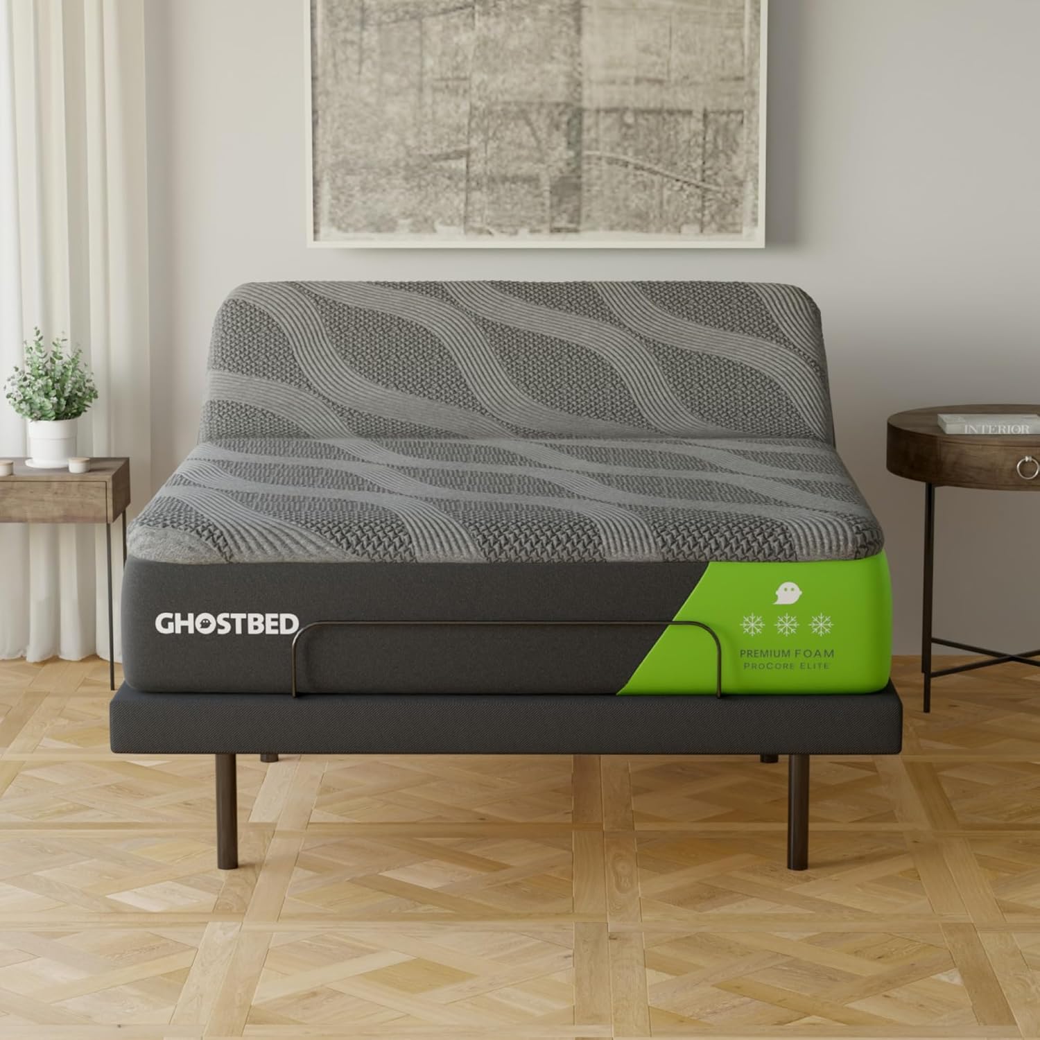 GhostBed Adjustable Bed Frame Queen 14" Cooling Memory Foam Mattress - Adjustable Electric Bed Base with Zero Gravity and Massage - Queen Adjustable Base with Mattress