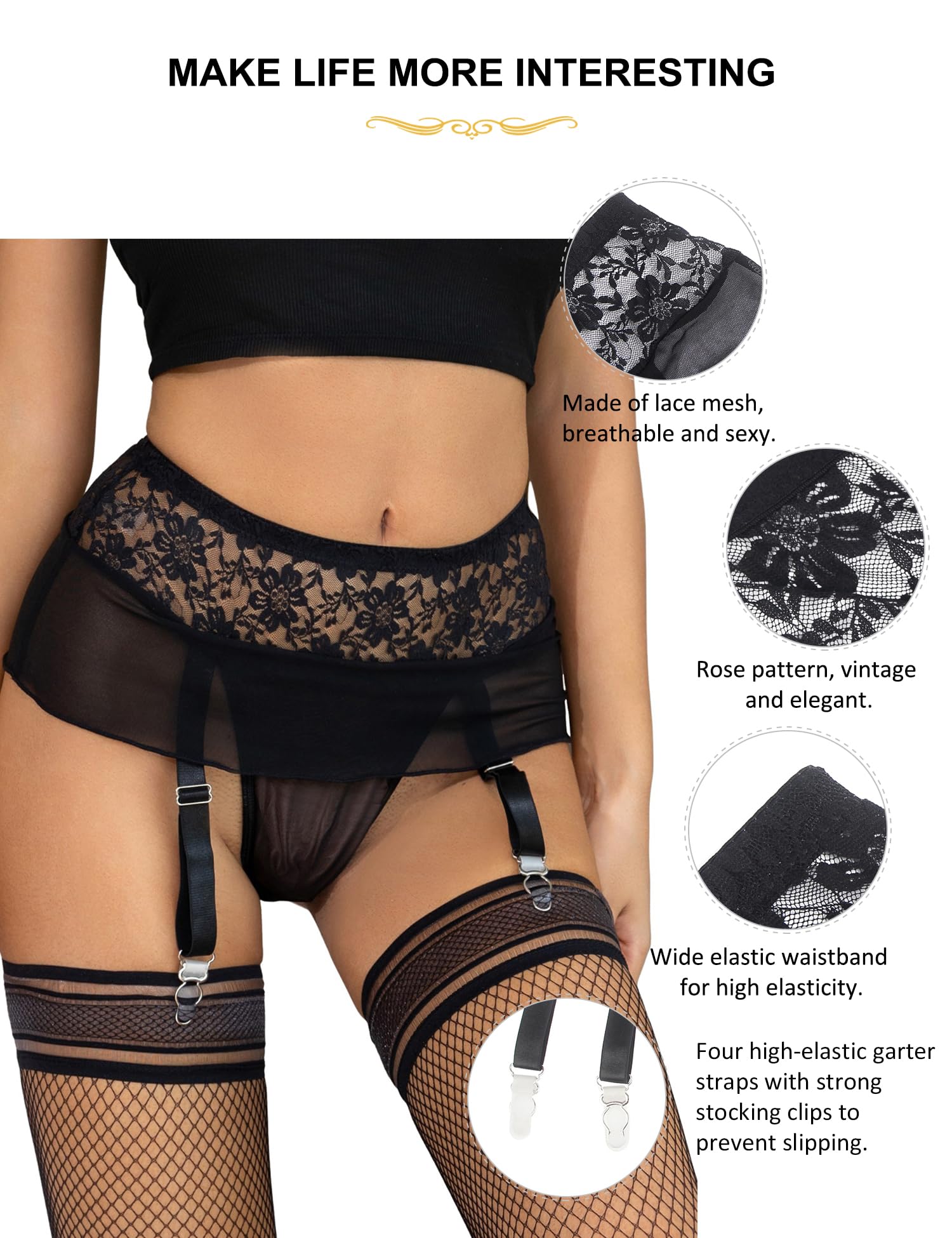 Reggicalze Donna Sexy 4 Cinghie Regolabili Con G-string In Pizzo - Taglie Grandi XS-4XL - Foto 5