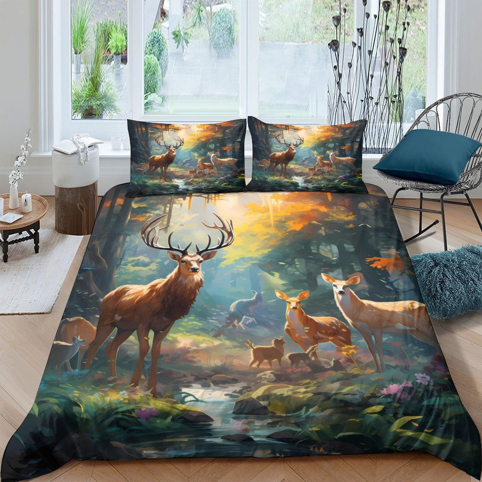 Ctjqhvkz Style-6 3D Printed Forest Deer Fitted Sheet Microfiber Scenic Woodland Bed Cover For Bedroom Guest Room Decoration Single（135X200cm）