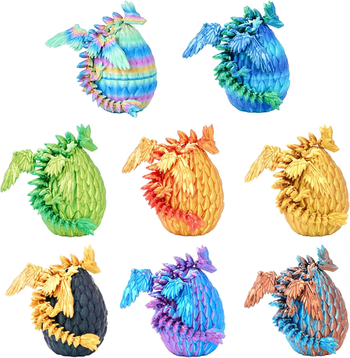 8PCS 3D Printed Dragon Eggs with Baby Dragon Inside Easter Basket Stuffers Christmas Tree Ornaments,Kids Toys & Gifts for Birthday,Home Decor (8pcs-Multicolor)