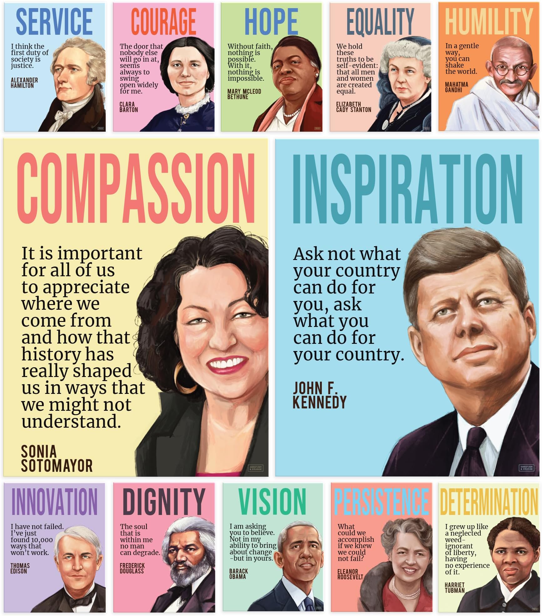 S&O History Posters to Inspire - 12 Historical Figures study room Prints - Social Studies Classroom Decorations - History Teaching Hub Decor - High School Learning Space Design - 12PC