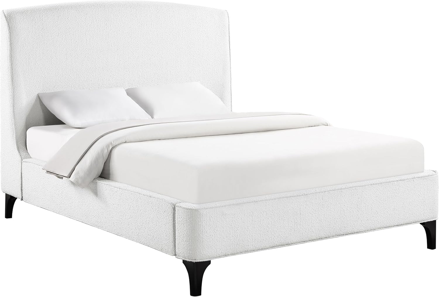 Coaster Home Furnishings - Mosby - Wood - Upholstered Bed with Curved Headboard, Boucle Upholstery and Wingback Design - Bedroom - Eastern King Size - Snow - 306020KE