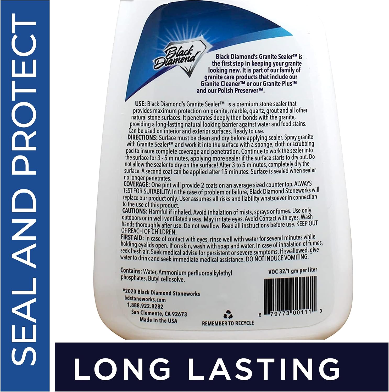 Black Diamond Stoneworks Granite Sealer: Seals and Protects, Granite, Marble, Travertine, Limestone and Concrete Counter Tops. Works Great On Grout, Fireplaces and Patios.